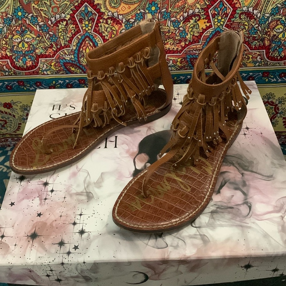 Size 8 Sam Edelman Sandals with Fringe and Beads—Excellent Condition!